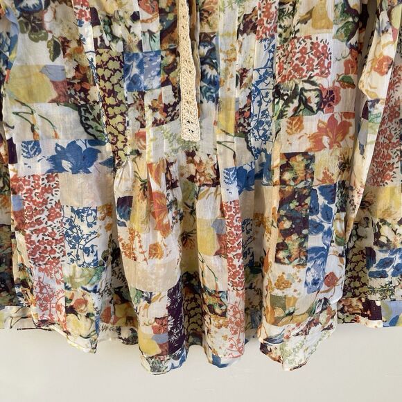 Anthropologie Maeve Abella Blouse Floral Patchwork Crochet Trim Top Size 0 - Picture 4 of 16